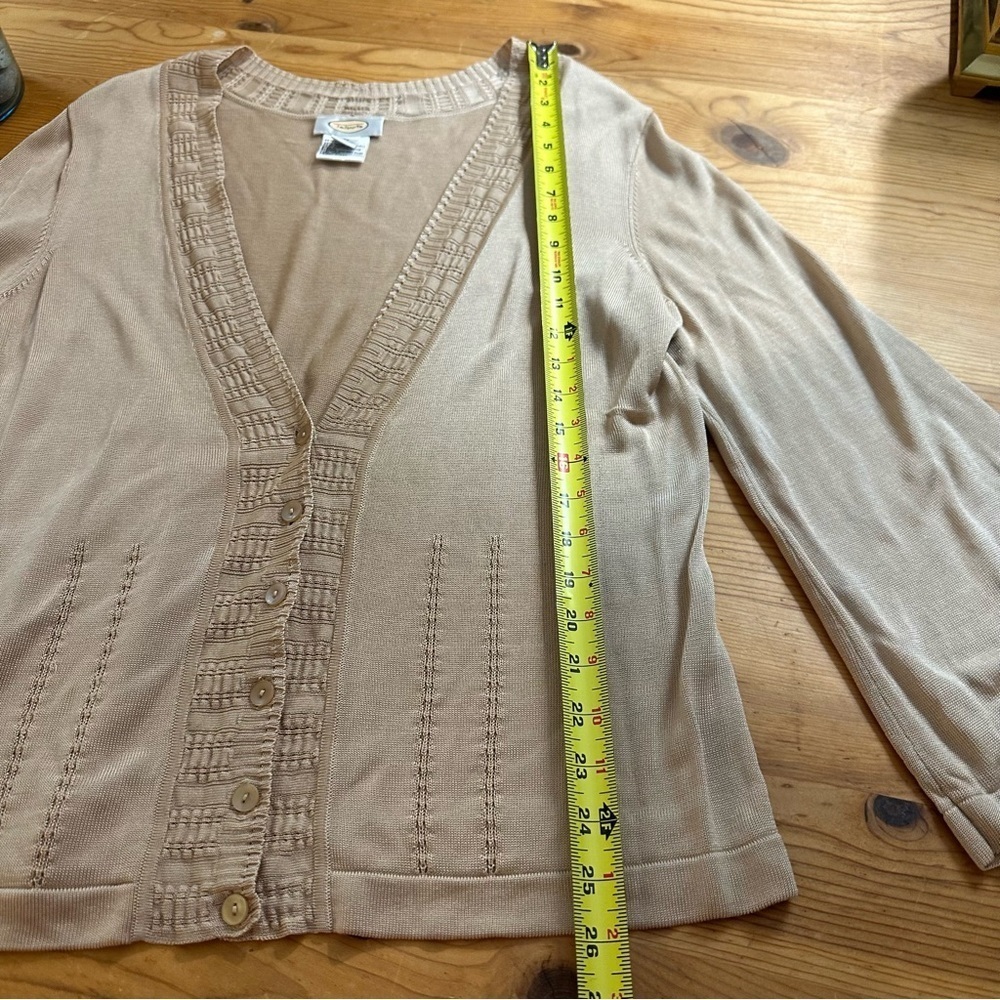 Talbots Light Tan Gold Slinky Silky Lightweight Cardigan Sweater size XL - Picture 9 of 9
